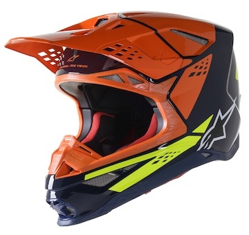 přilba SUPERTECH S-M8 FACTORY, ALPINESTARS (tmavá modrá/oranžová/žlutá fluo lesklá, vel. 2XL)